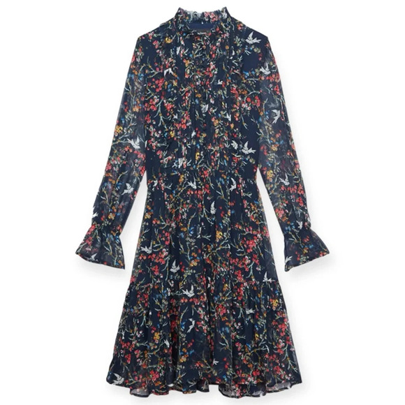 The Kooples Blue Bird Silk Chiffon Dress navy green yellow pink red white Medium - Picture 15 of 16